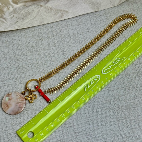 Upcycled one of a kind gold tone necklace Mother of Pearl Pendant - Picture 6 of 6